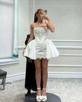 Toofgon Sheath Above Knee Mini Wedding Gowns Appliques Lace Pleat Formal Bride Bridal Gowns Women Party Wedding Dresses
